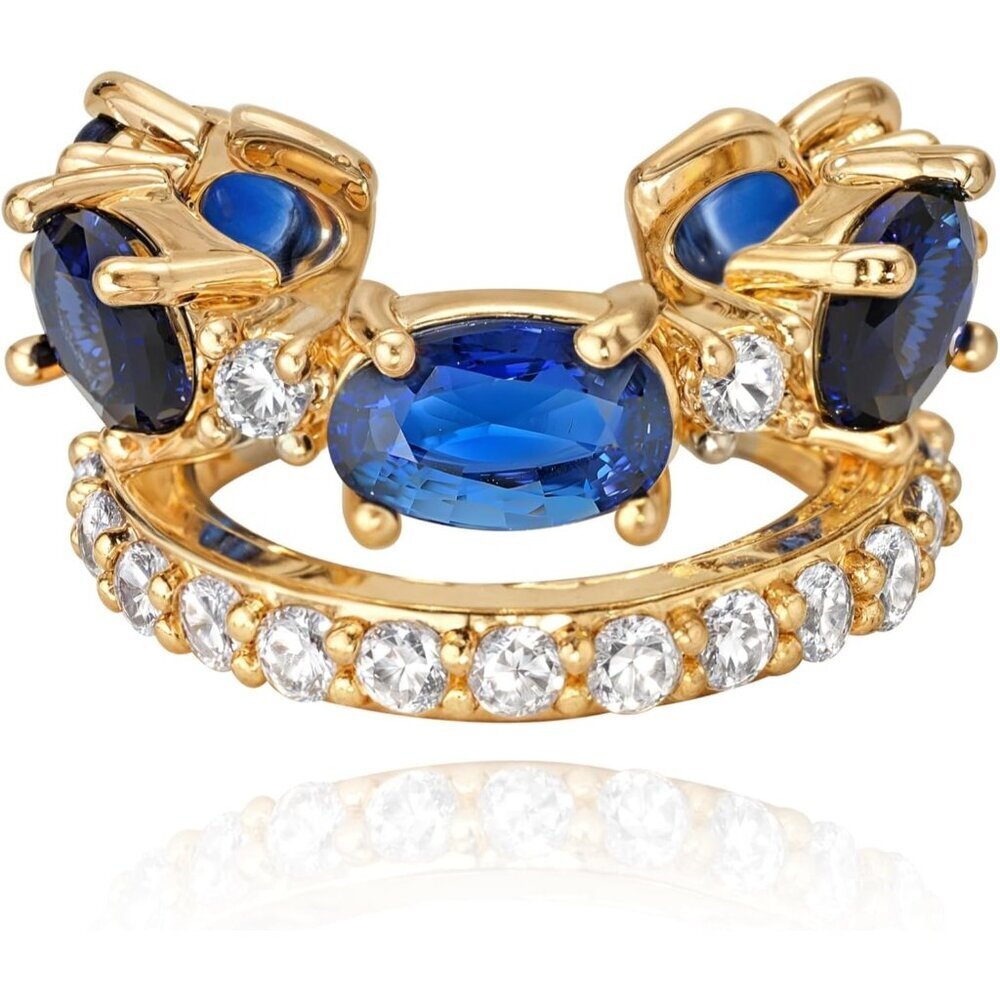 14K Gold Plated Blue Zircon Diamond Turquoise Cuffs Non Piercing Earrings